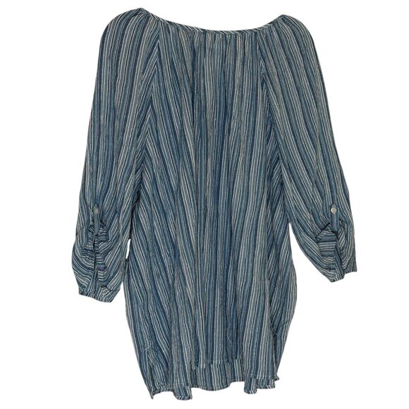 Catherines Embroidered Blouse Shirt Top Stripe Turquoise Metallic Silver 3X - Picture 4 of 6